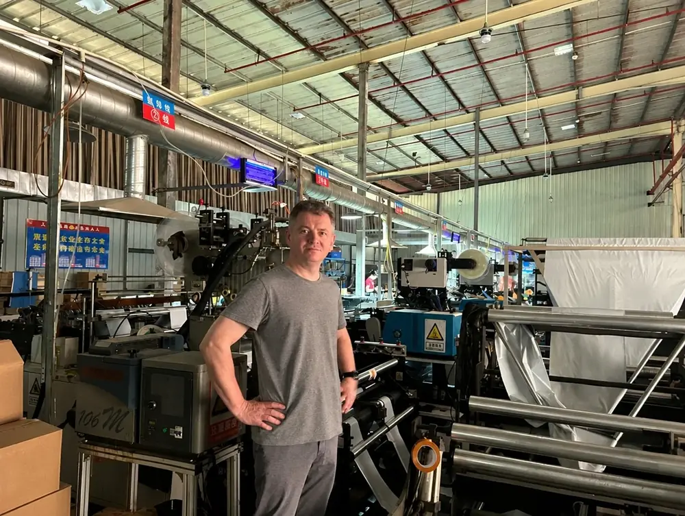 Noel on a bag making line at our Dongguan factory